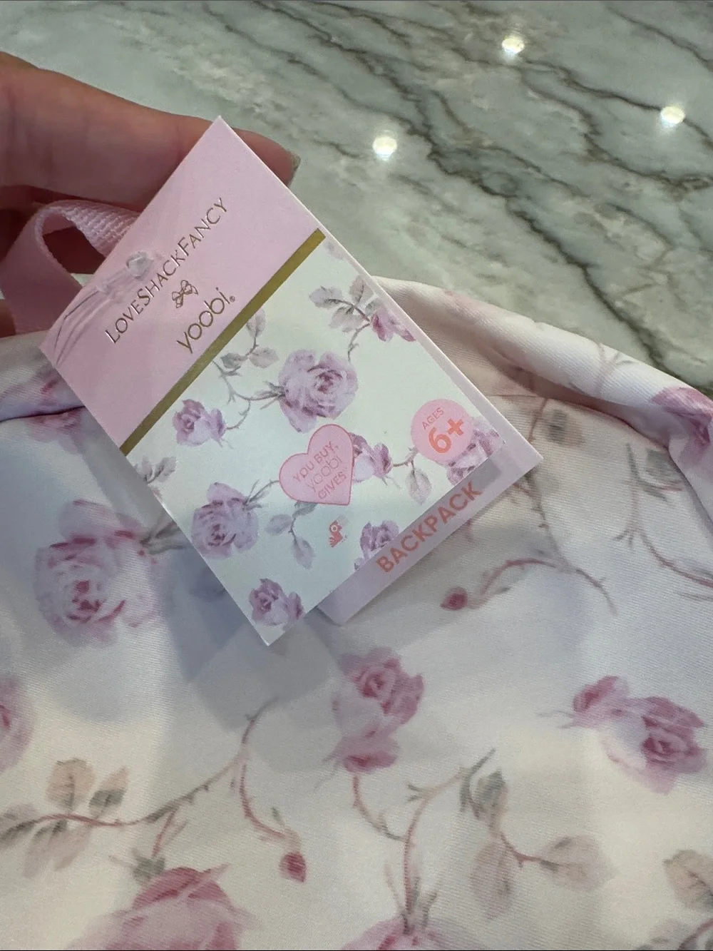 Pink Floral Kids Backpack with Bow Charm